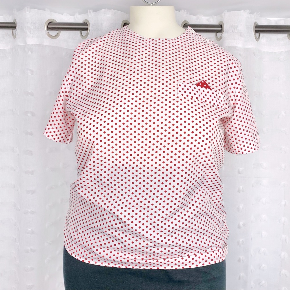 Vintage 80s white & red polka dot top L/XL - Picture 1 of 9